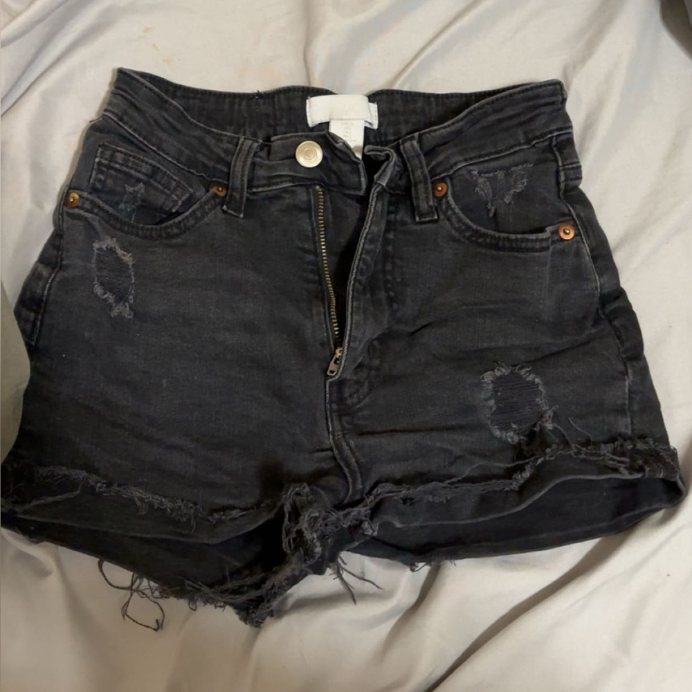 H&M Charcoal Distressed Jean Shorts